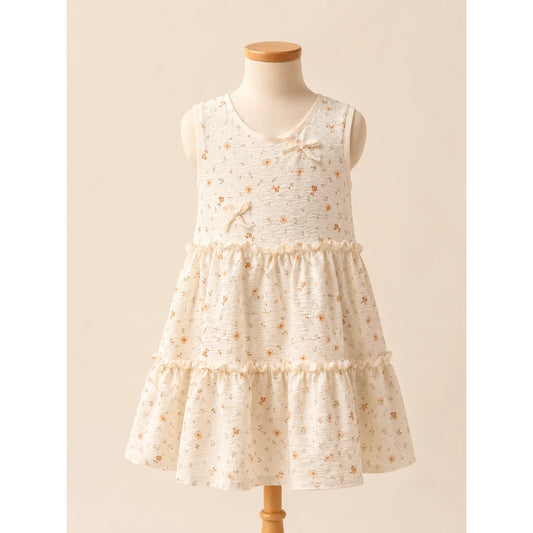 Girls Elegant Floral Summer Frock – Cream Beige