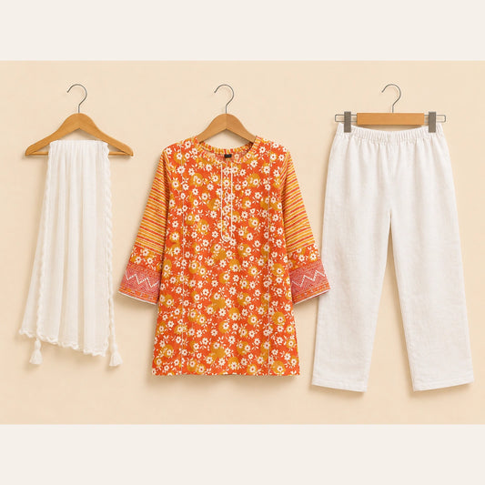 Orange Floral Girls Traditional 2 Piece Set