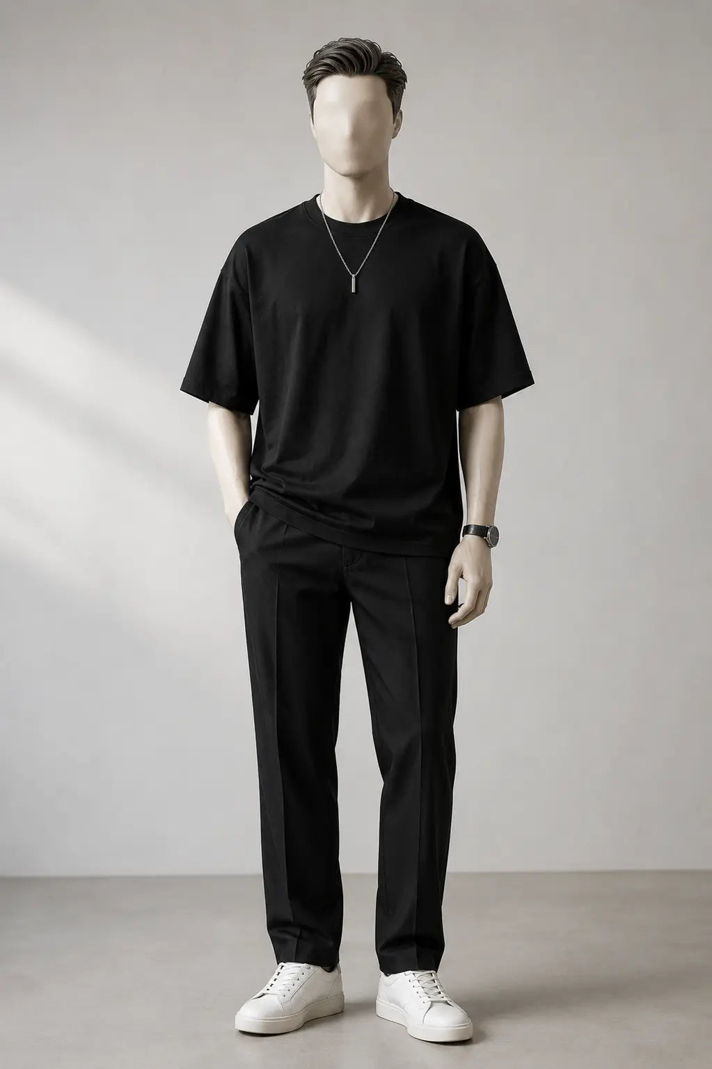 Men Down Shoulder Black Shirt
