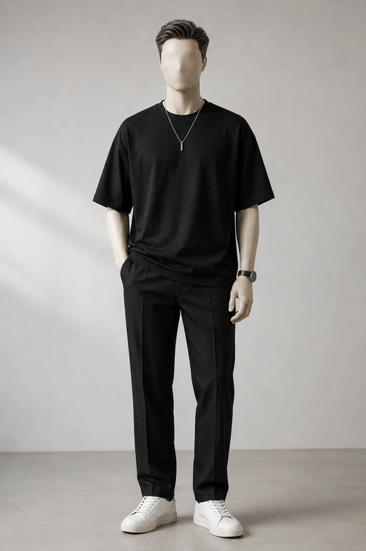 Men Down Shoulder Black Shirt