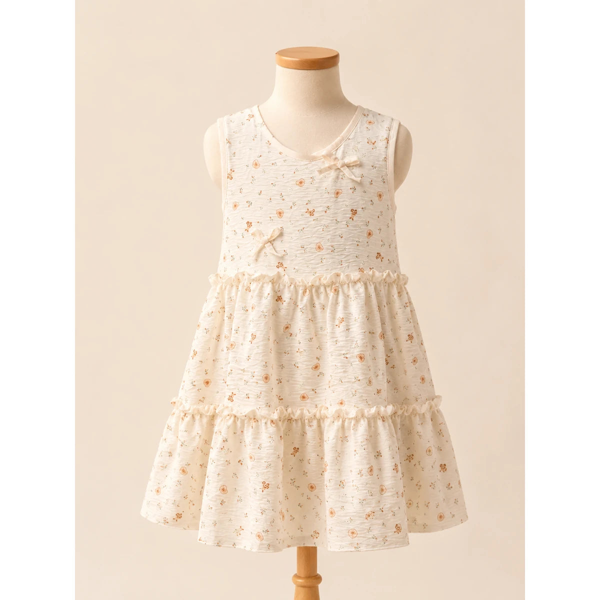 Girls Elegant Floral Summer Frock – Cream Beige