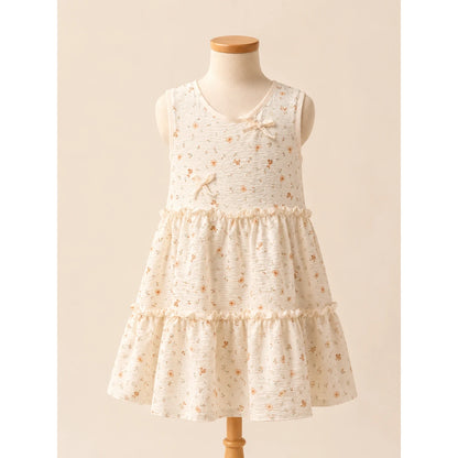 Girls Elegant Floral Summer Frock – Cream Beige