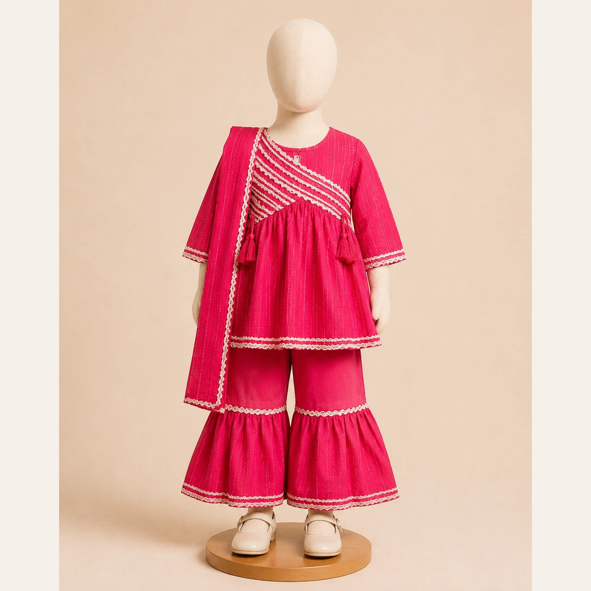 Hot Pink Girls 3 Piece Suit with Dupatta