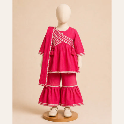 Hot Pink Girls 3 Piece Suit with Dupatta