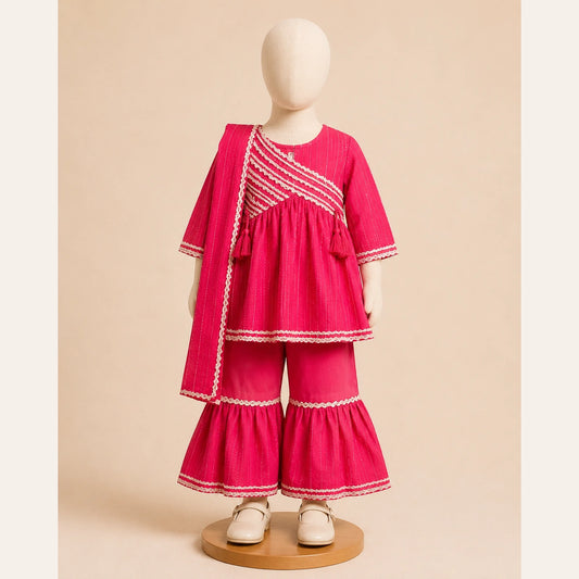 Hot Pink Girls 3 Piece Suit with Dupatta