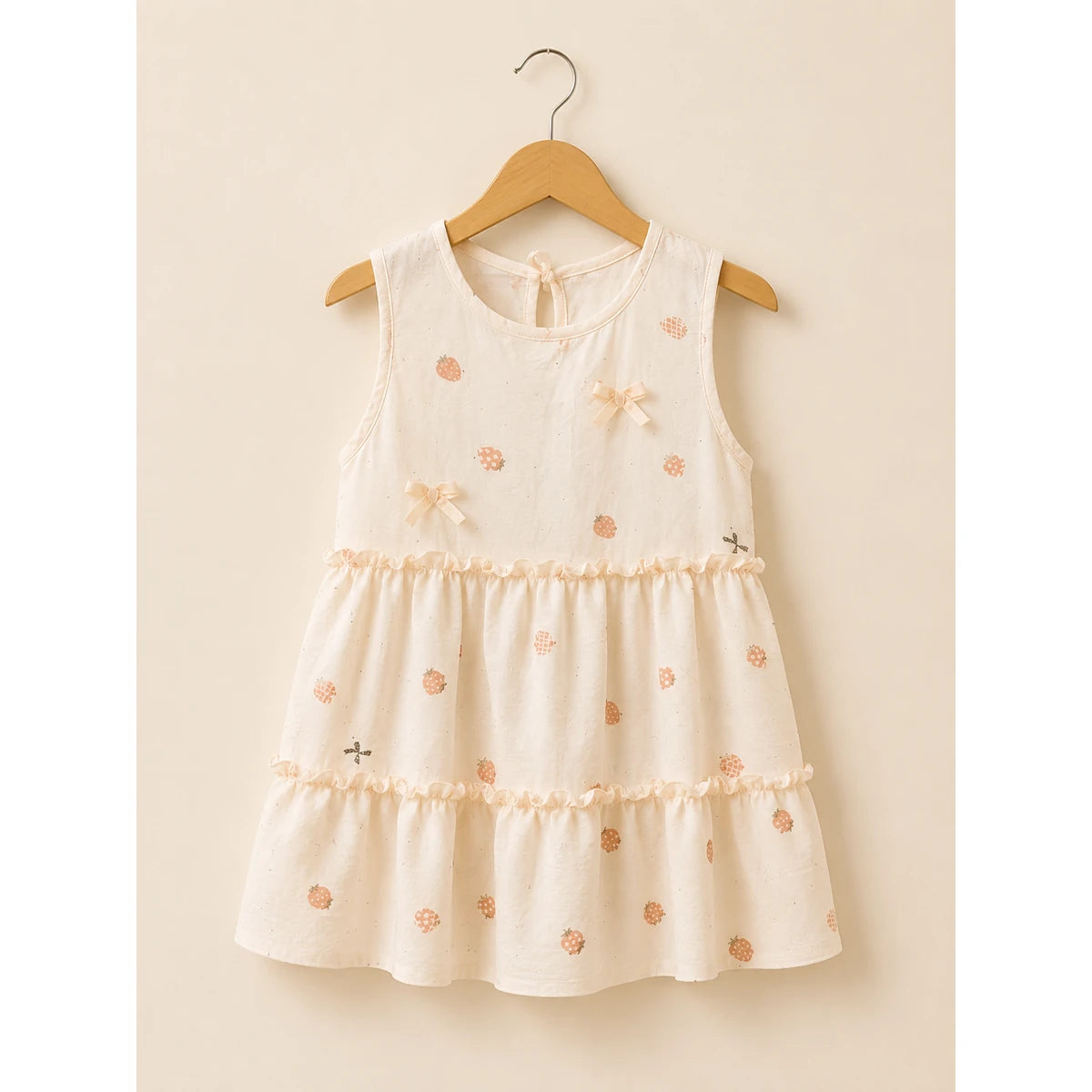 Girls Elegant Floral Summer Frock – Cream Beige