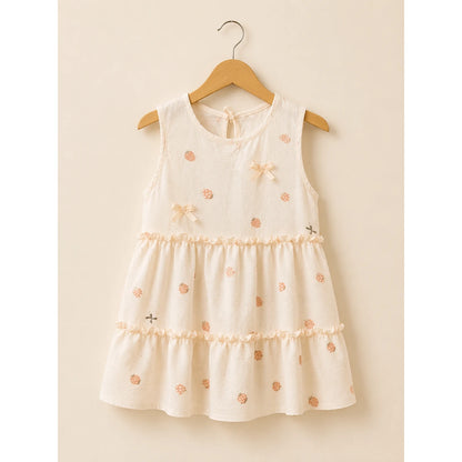 Girls Elegant Floral Summer Frock – Cream Beige