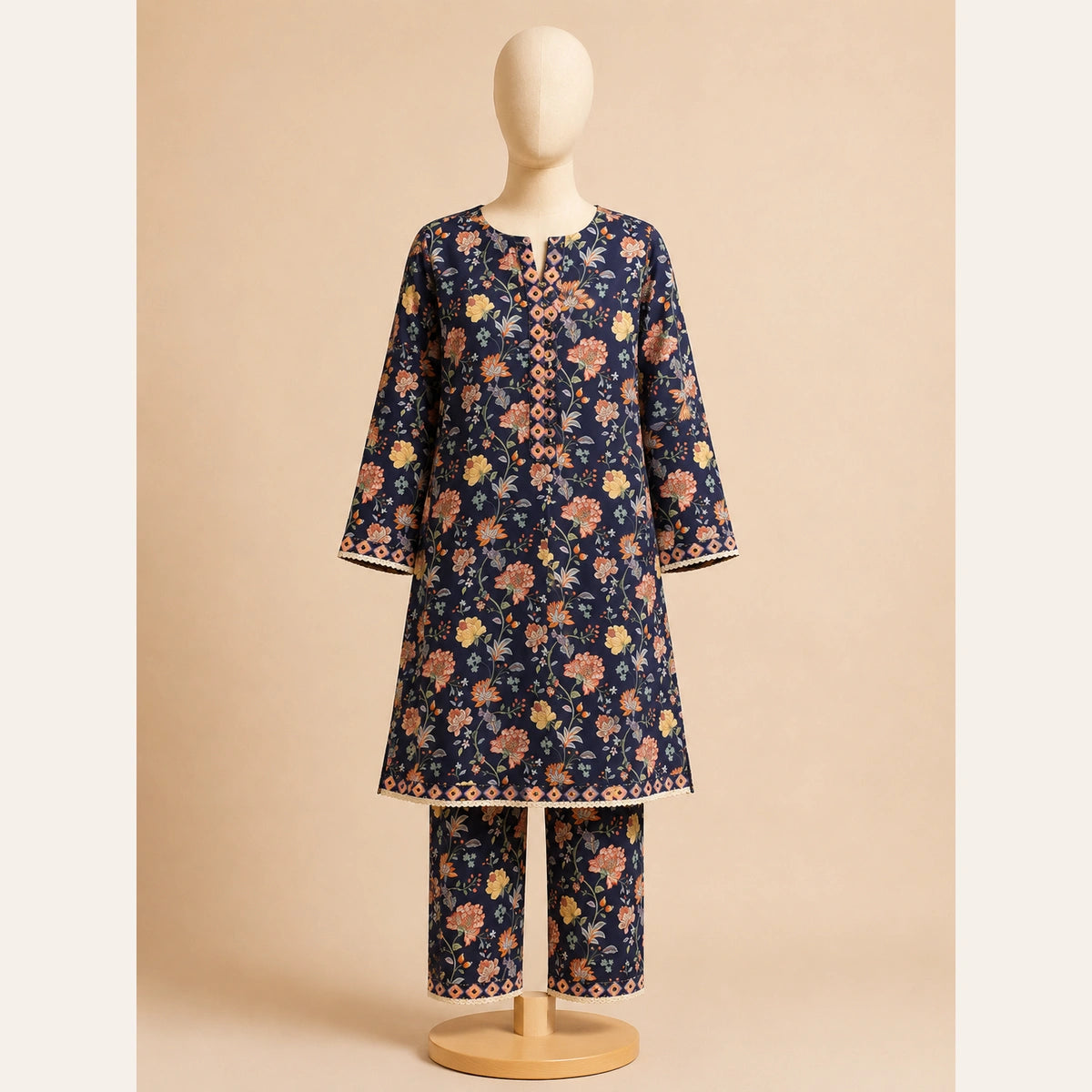 Girls Traditional – Elegant Floral Printed 2 Piece Suit