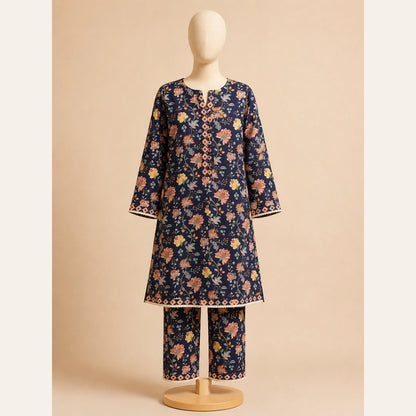 Girls Traditional – Elegant Floral Printed 2 Piece Suit