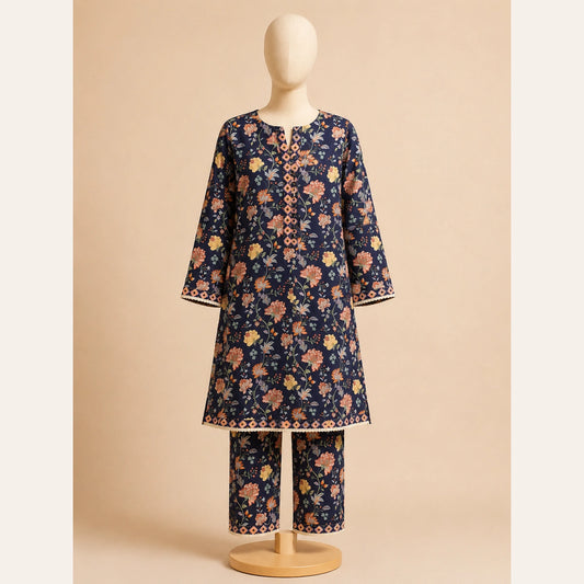 Girls Traditional – Elegant Floral Printed 2 Piece Suit