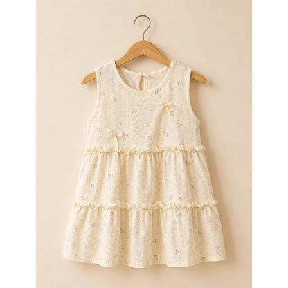 Girls Elegant Floral Summer Frock – Cream Beige