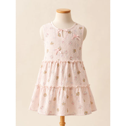 Girls Elegant Floral Summer Frock – Cream Beige