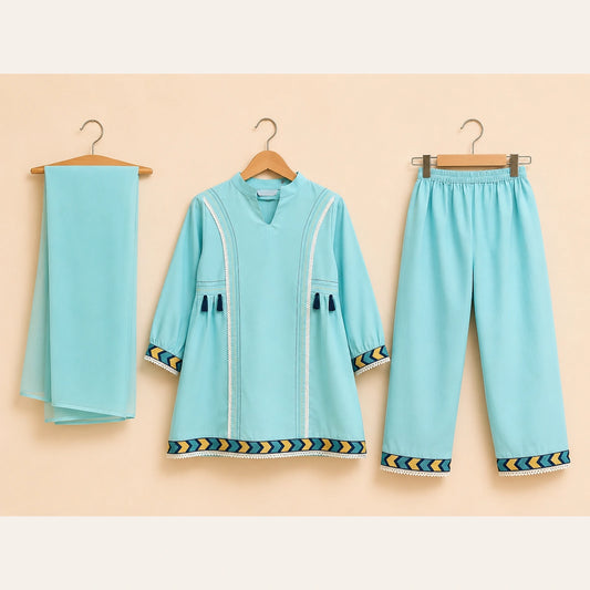 Girls Traditional– Elegant Sea Green 3 Piece Suit