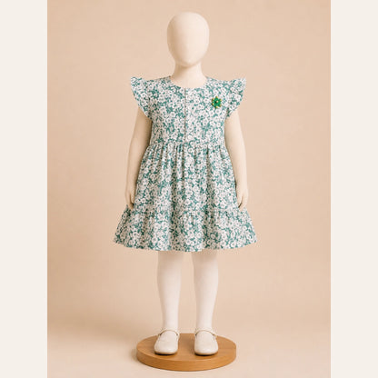 Elegant Girls Floral Dress with Matching Tights