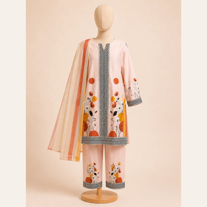 Girls Traditional– Elegant Pink&Orange Printed 3 Piece Suit