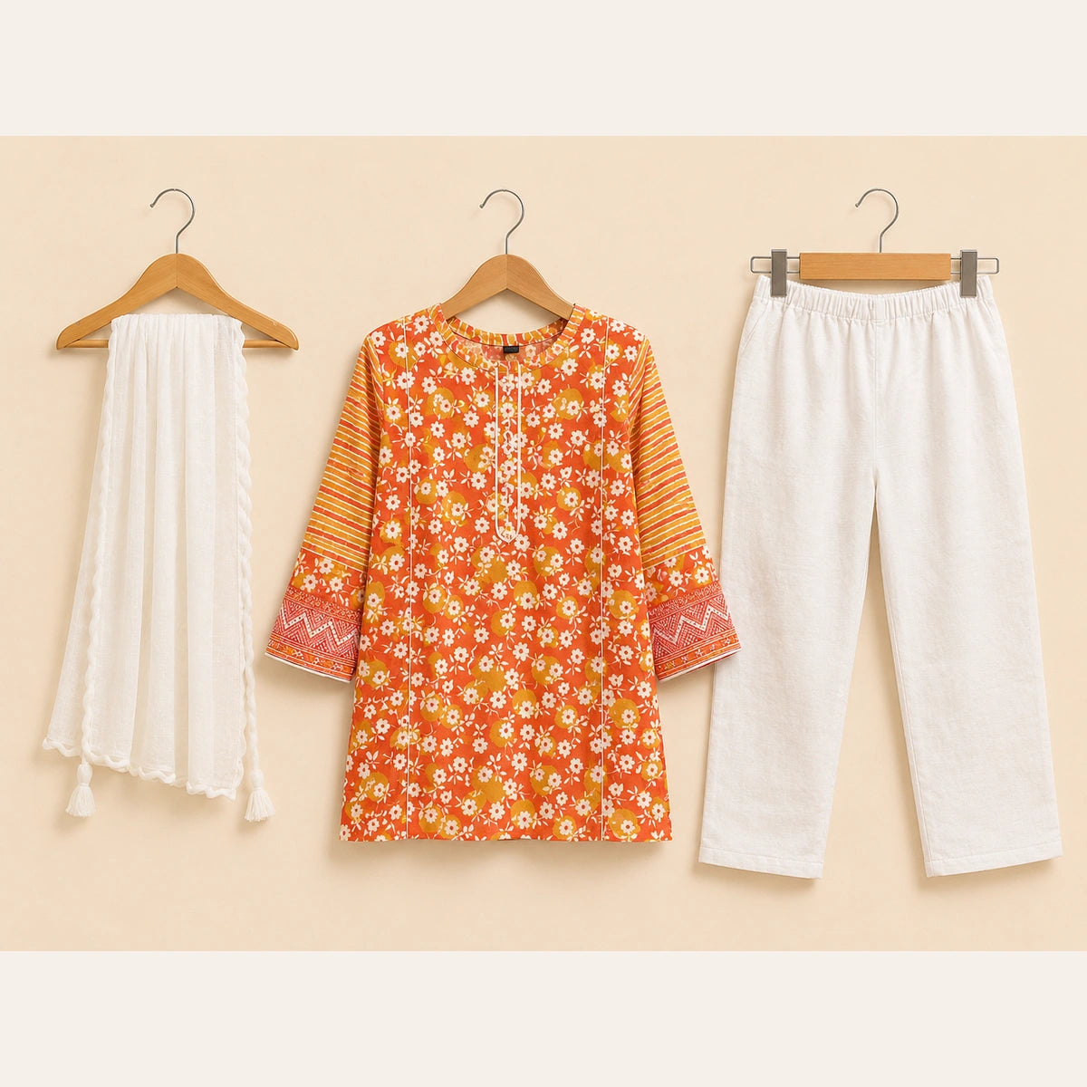 Orange Floral Girls Traditional 2 Piece Set