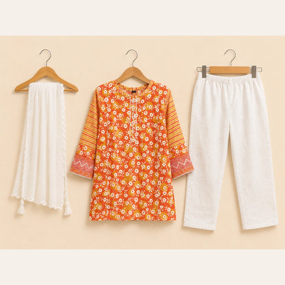 Orange Floral Girls Traditional 2 Piece Set