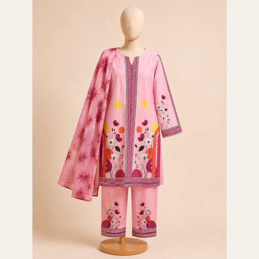 Girls Traditional– Elegant Pink&Orange Printed 3 Piece Suit