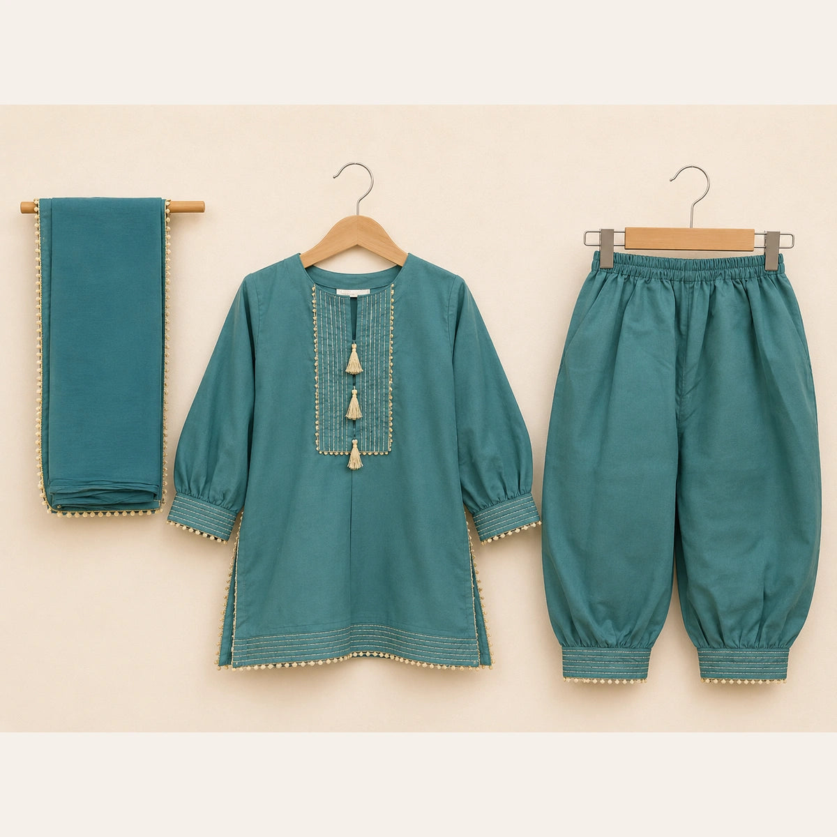 Girls Traditional– Elegant Teal 3 Piece Suit