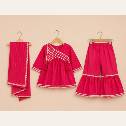 Hot Pink Girls 3 Piece Suit with Dupatta