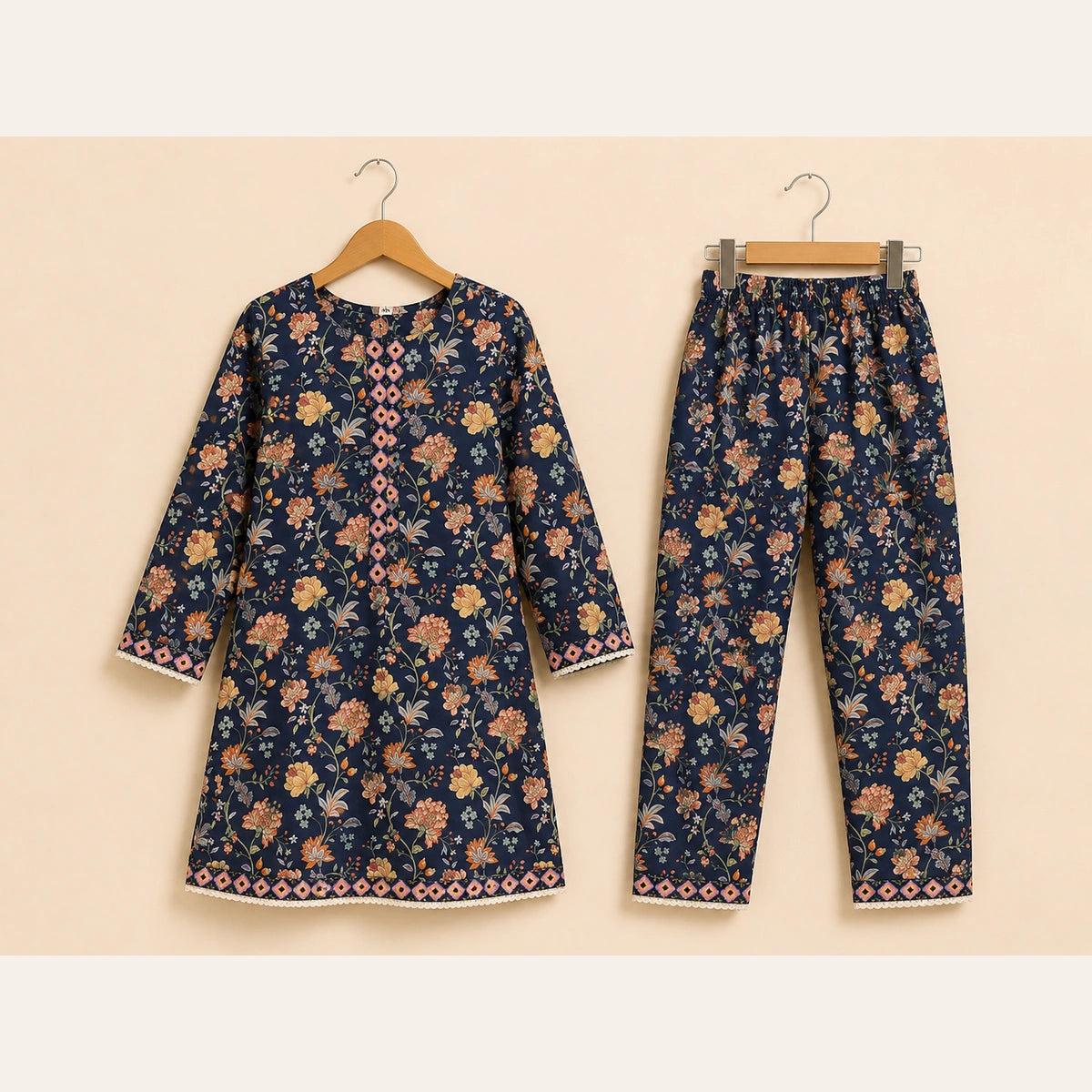 Girls Traditional – Elegant Floral Printed 2 Piece Suit