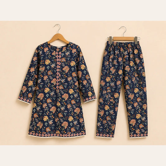 Girls Traditional – Elegant Floral Printed 2 Piece Suit